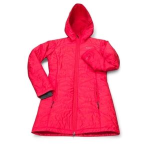 Columbia Womens Red Mighty Lite OmniHeat Quilted Long Winter Jacket W/Hood Sz XS